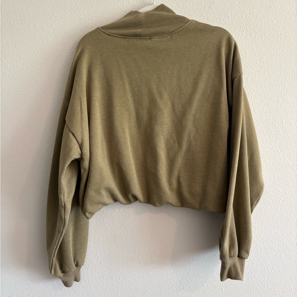 Anthropologie Pilcro Sweatshirt Funnel-Neck Bubble-Hem Cropped Women Large Green - Picture 5 of 7